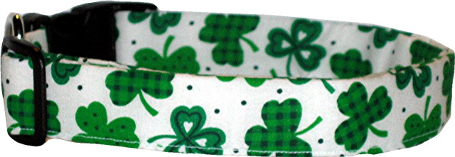 White & Green Shamrock Handmade Dog Collar